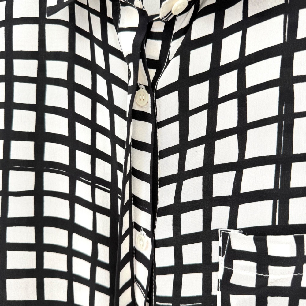 WHIT Sutton Shirt Dress Silk Black White Grid Print Maxi Short Sleeve Size M - Picture 8 of 16